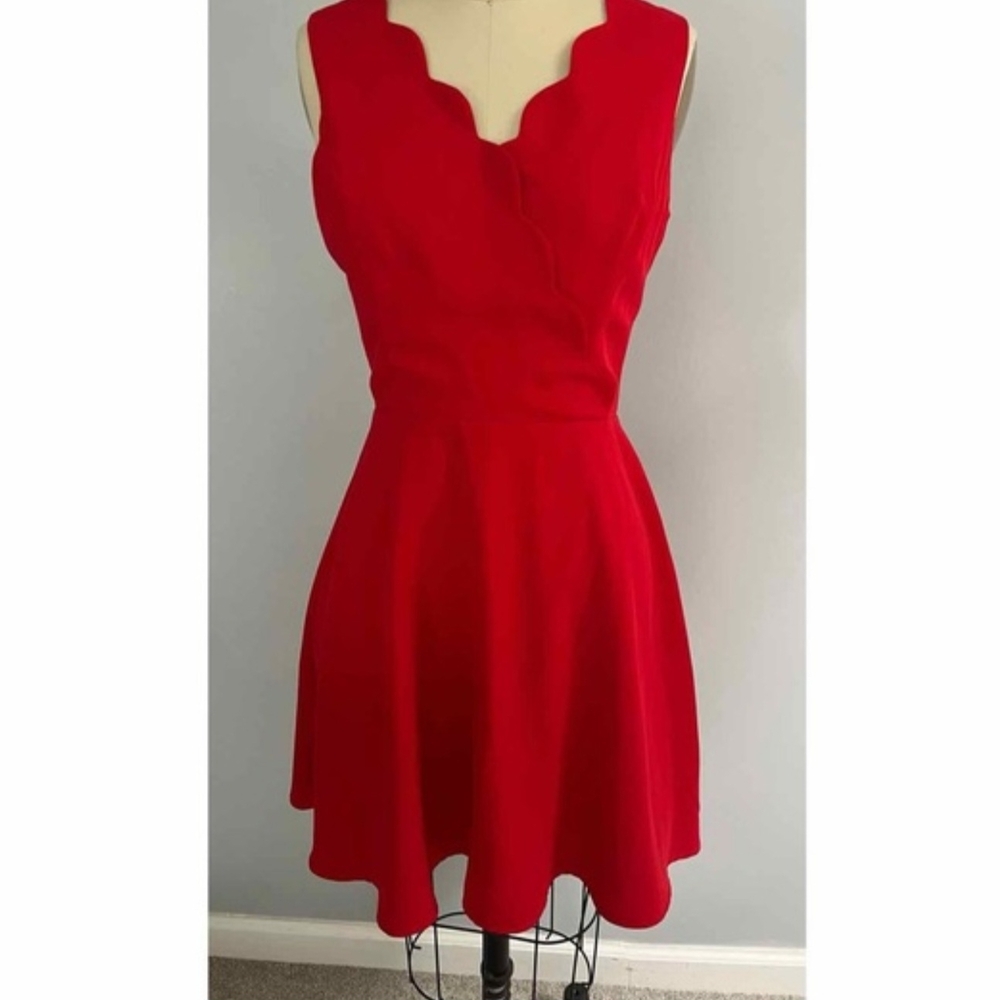LPA Red Scalloped Neck Mini Dress